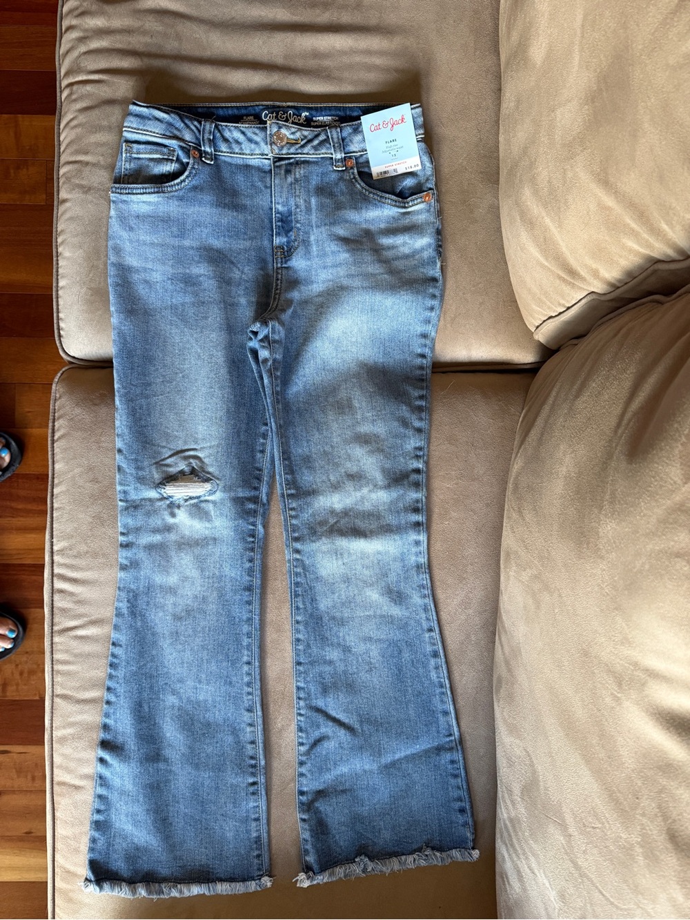 Cat & Jack Girls Light Blue Distressed Flare Jeans NWT size 12